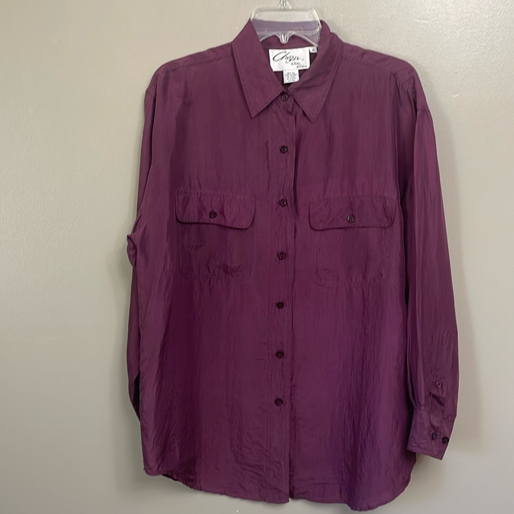 Chazzz 100% Silk Purple Button Down Shirt Medium  Luxury Lightwieght